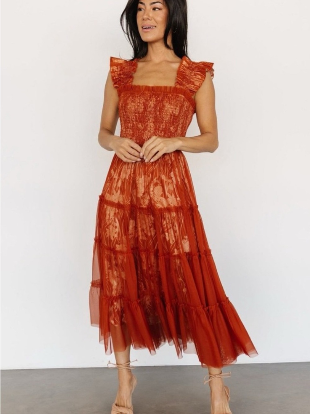 Baltic Born Rust Red Tiered Maxi Dress